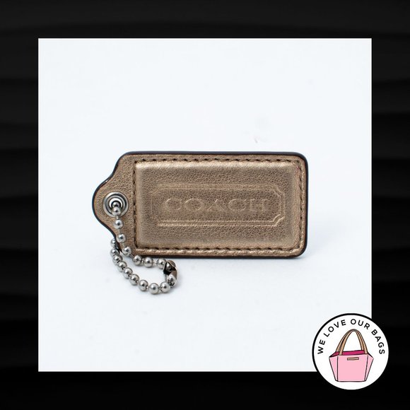 2.5" Large COACH METALLIC GOLD LEATHER NICKEL KEYFOB BAG CHARM KEYCHAIN HANG TAG - Picture 1 of 1